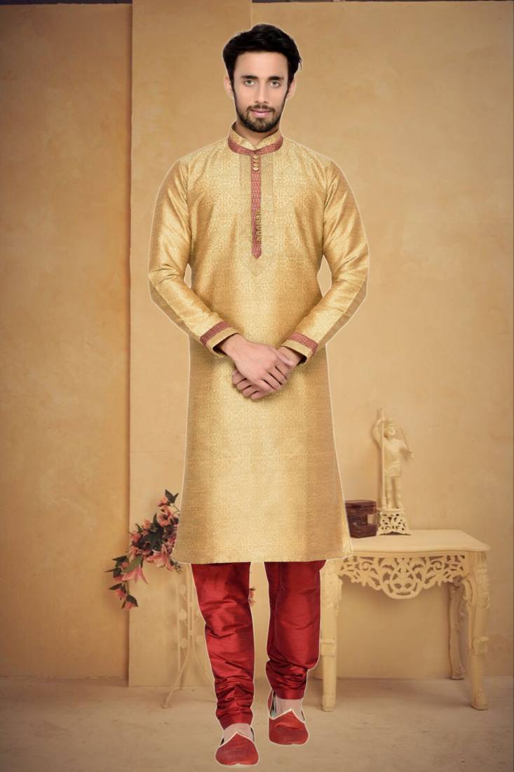 Indian poshakh chikoo art silk with threading kurta pajama