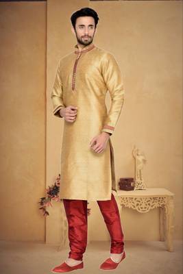 Indian poshakh chikoo art silk with threading kurta pajama 2