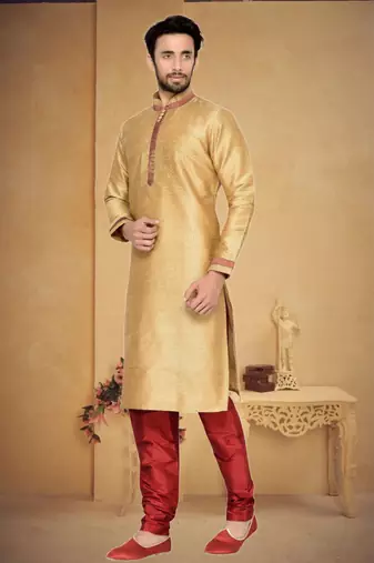 Indian poshakh chikoo art silk with threading kurta pajama