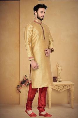 Indian poshakh chikoo art silk with threading kurta pajama 3