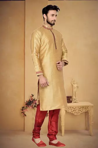 Indian poshakh chikoo art silk with threading kurta pajama