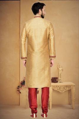 Indian poshakh chikoo art silk with threading kurta pajama 4