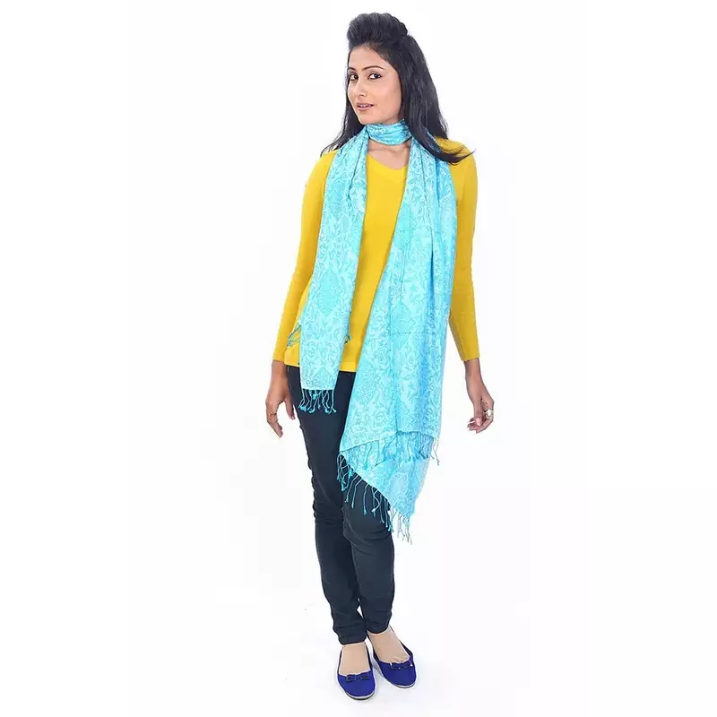 Paisleys N Bootis Design Turquoise Kashmiri Stole
