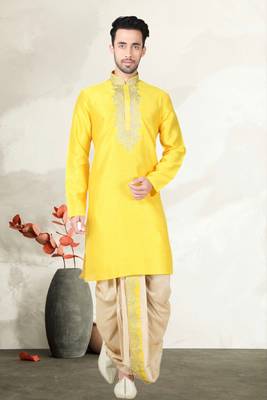 Yellow Bangalore Silk Dhoti Pajama 1