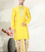 Yellow Bangalore Silk Dhoti Pajama