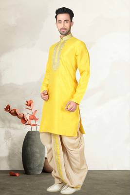 Yellow Bangalore Silk Dhoti Pajama 3