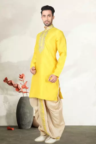 Yellow Bangalore Silk Dhoti Pajama