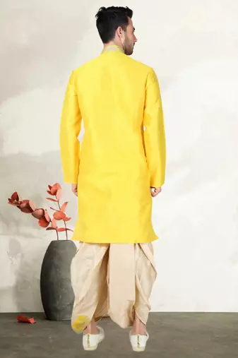 Yellow Bangalore Silk Dhoti Pajama