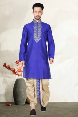 Indian Poshakh Royal Blue Bangalore Silk Kurta Pajama 1