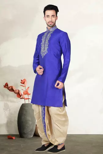 Indian Poshakh Royal Blue Bangalore Silk Kurta Pajama
