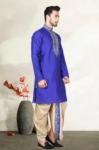Indian Poshakh Royal Blue Bangalore Silk Kurta Pajama