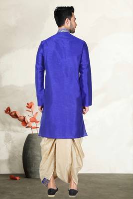 Indian Poshakh Royal Blue Bangalore Silk Kurta Pajama 4