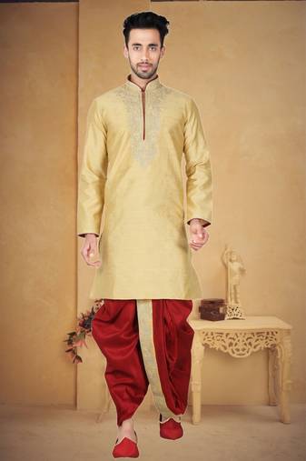 Indian Poshakh Gold Bangalore Silk Kurta Pajama