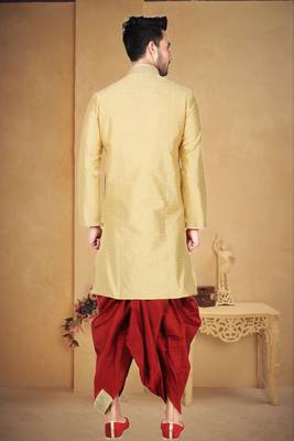 Gold Bangalore Silk Kurta Pajama 4