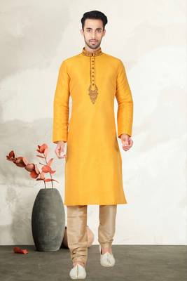 Yellow Bangalore Silk Kurta Pajama 2