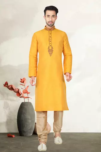 Yellow Bangalore Silk Kurta Pajama