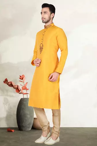 Yellow Bangalore Silk Kurta Pajama