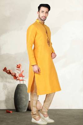 Yellow Bangalore Silk Kurta Pajama 1