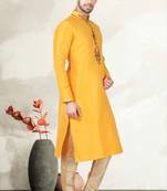 Yellow Bangalore Silk Kurta Pajama