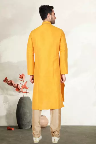 Yellow Bangalore Silk Kurta Pajama