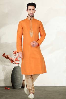 Mustard Bangalore Silk Kurta Pajama 1