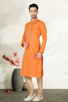 Mustard Bangalore Silk Kurta Pajama 2