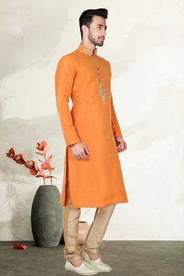 Mustard Bangalore Silk Kurta Pajama 3