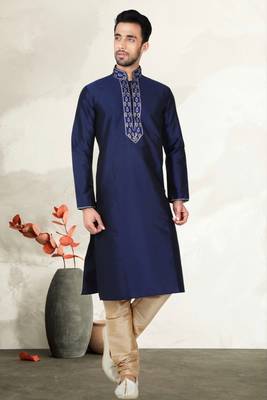 Navy Blue Art Silk Kurta Pajama 1