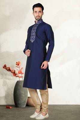 Navy Blue Art Silk Kurta Pajama 2