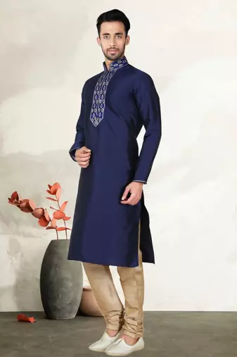 Navy Blue Art Silk Kurta Pajama