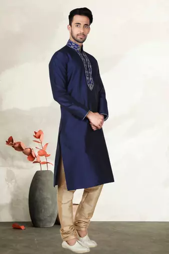 Navy Blue Art Silk Kurta Pajama
