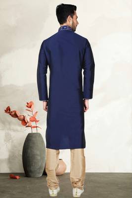 Navy Blue Art Silk Kurta Pajama 4