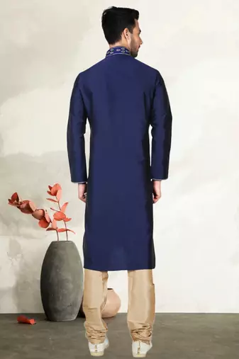 Navy Blue Art Silk Kurta Pajama