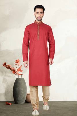 Indian Poshakh Maroon Synthetic Kurta Pajama 1