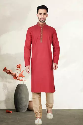 Indian Poshakh Maroon Synthetic Kurta Pajama