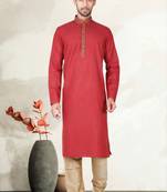 Indian Poshakh Maroon Synthetic Kurta Pajama