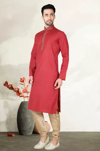 Indian Poshakh Maroon Synthetic Kurta Pajama