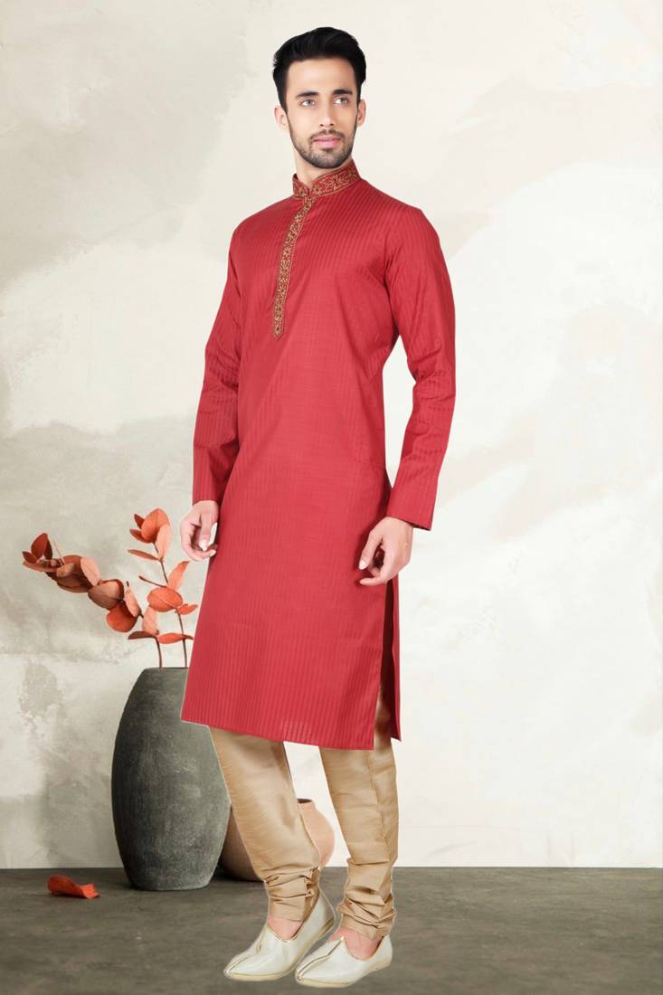 Indian Poshakh Maroon Synthetic Kurta Pajama