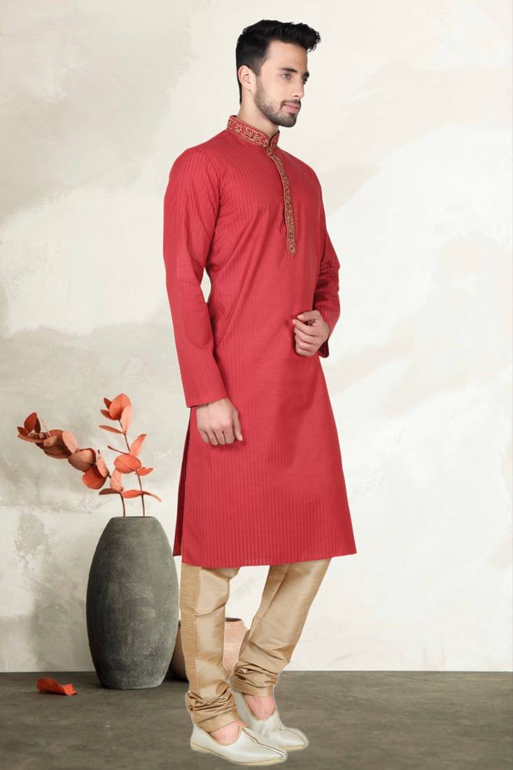 Indian Poshakh Maroon Synthetic Kurta Pajama