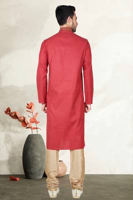 Indian Poshakh Maroon Synthetic Kurta Pajama 4