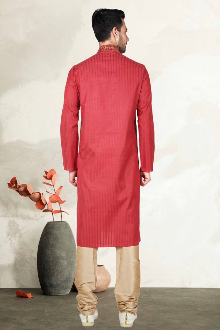 Indian Poshakh Maroon Synthetic Kurta Pajama