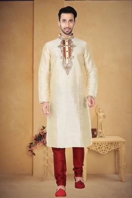 Indian Poshakh Fawn Art Silk Kurta Pajama 1