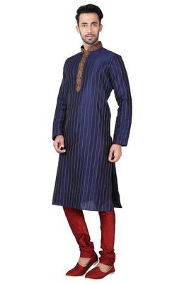 Indian Poshakh Navy Blue Art Silk Kurta Pajama 1