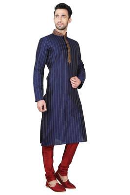 Indian Poshakh Navy Blue Art Silk Kurta Pajama 4