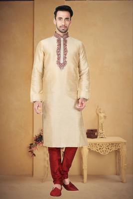 Indian Poshakh Gold Art Silk Kurta Pajama 1