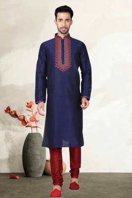 Indian Poshakh Navy Blue Art Silk Kurta Pajama 1