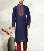 Indian Poshakh Navy Blue Art Silk Kurta Pajama