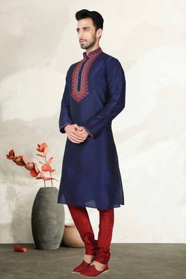 Indian Poshakh Navy Blue Art Silk Kurta Pajama 2