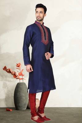 Indian Poshakh Navy Blue Art Silk Kurta Pajama 3