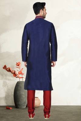 Indian Poshakh Navy Blue Art Silk Kurta Pajama 4